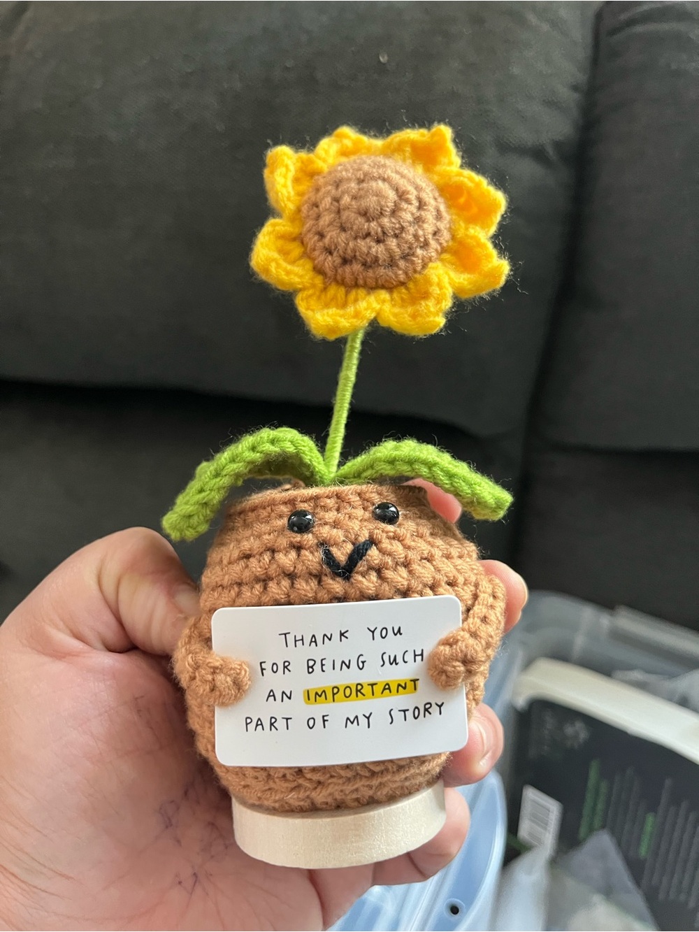 Handmade Crochet Sunflower Pot Plush - Yellow & Brown